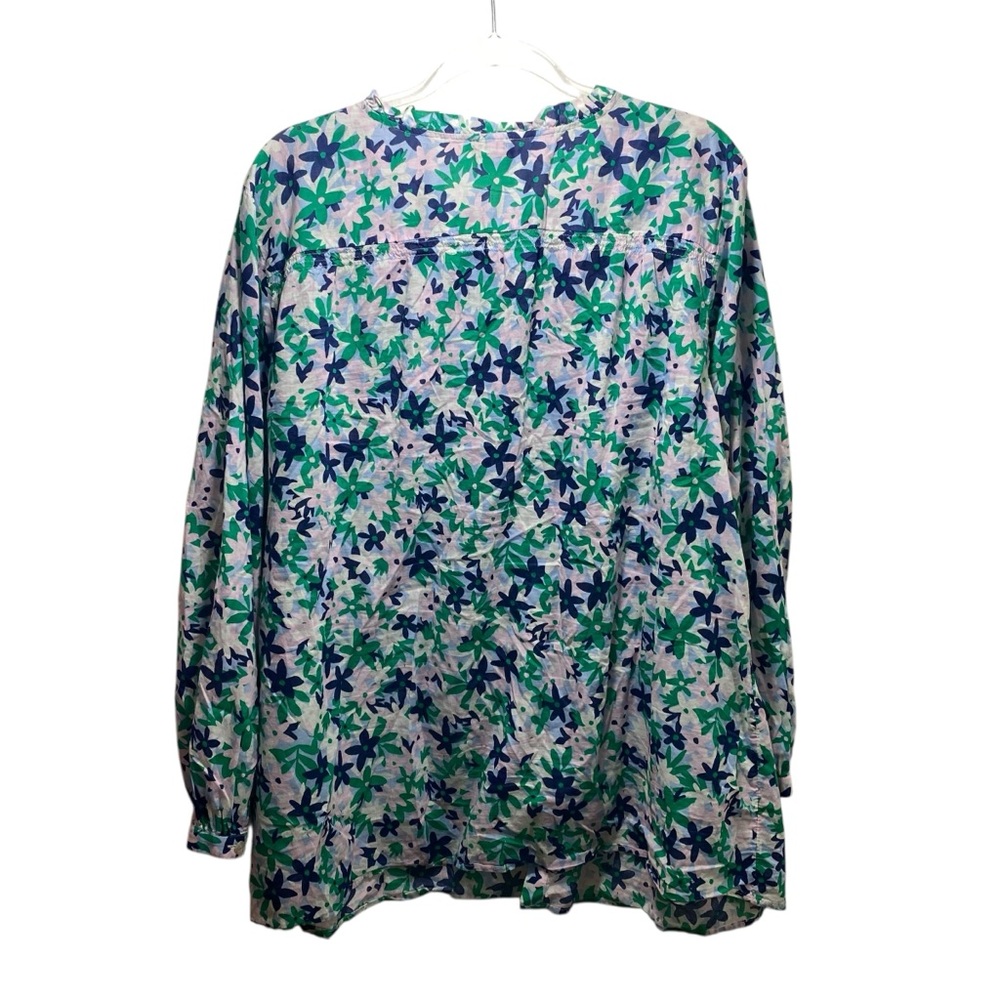 Talbots Women’s Blouse 3X Green Floral Ruffle Neck Cotton Long Sleeve Button - Picture 5 of 10